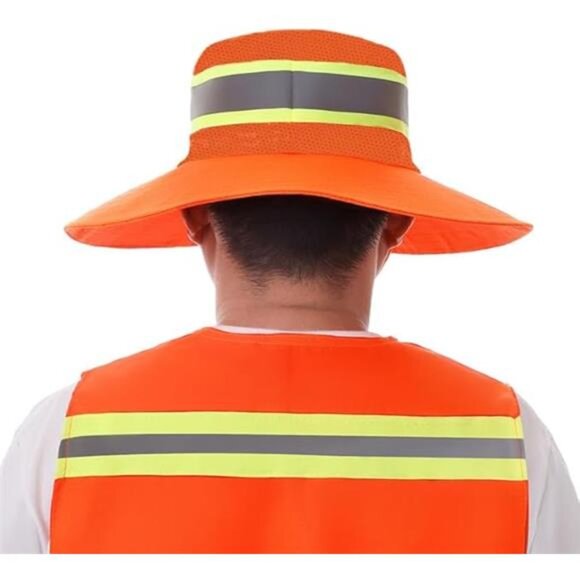 Unisex High Visibility Reflective Bucket Hat Mesh Wide Brim Work Safety Boonie - Picture 4 of 7